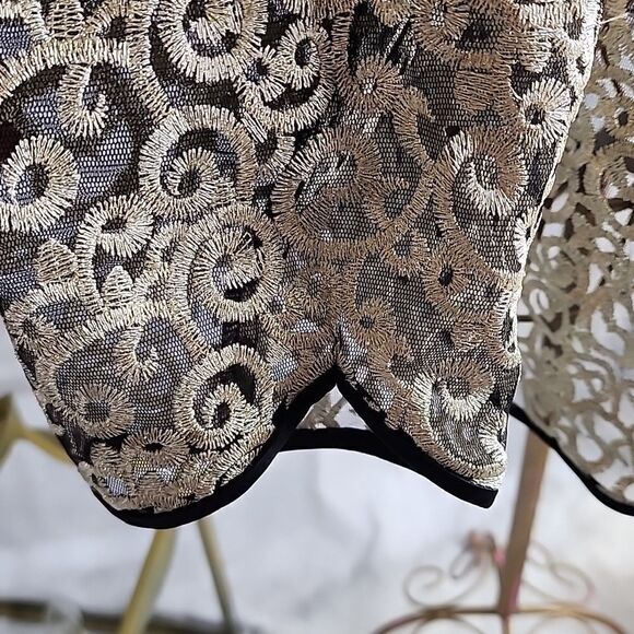 Alex Evenings Dressy embroidered Gold Shimmer Glam Open Jacket Holiday - Picture 7 of 9